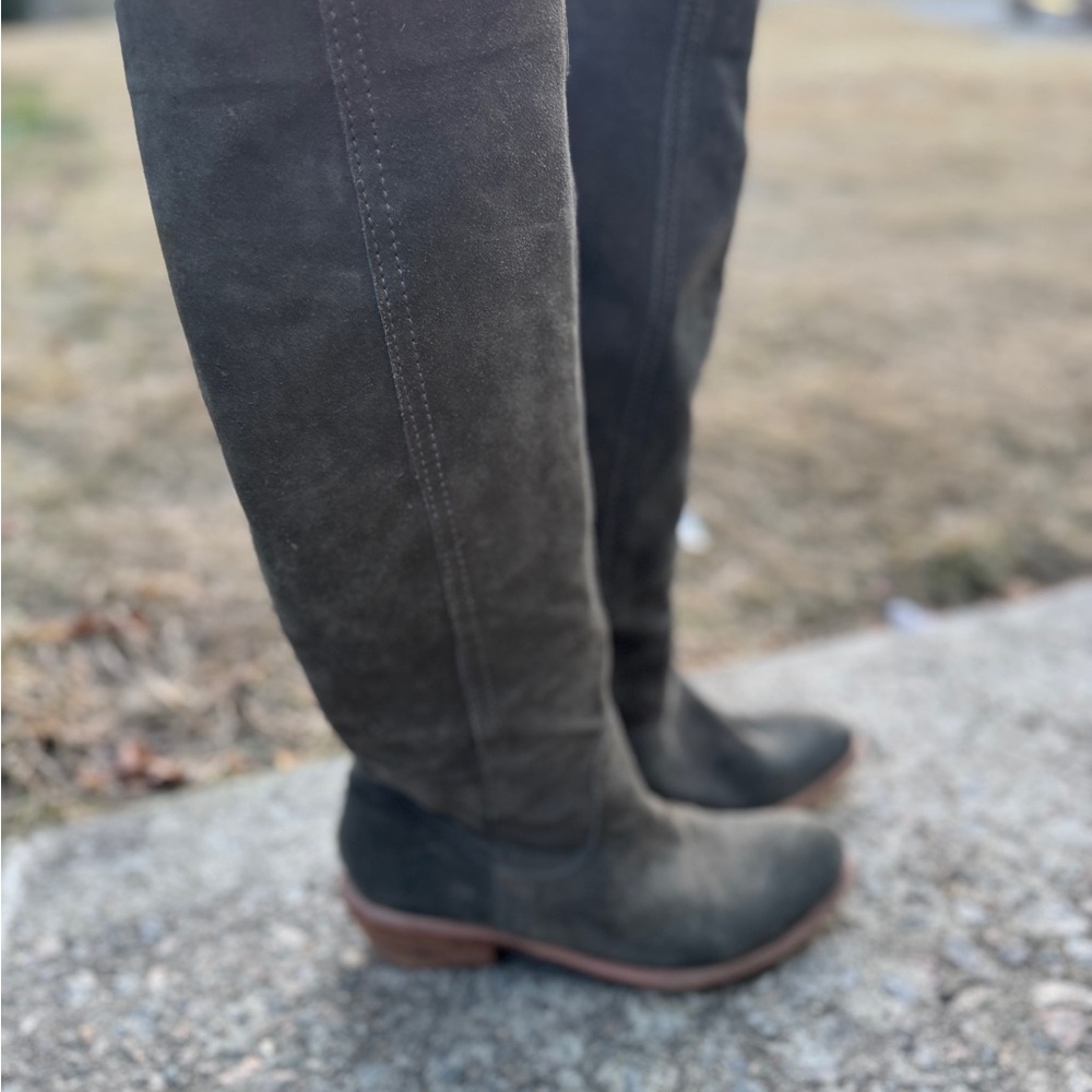 Dark Gray Suede Knee-High Boots